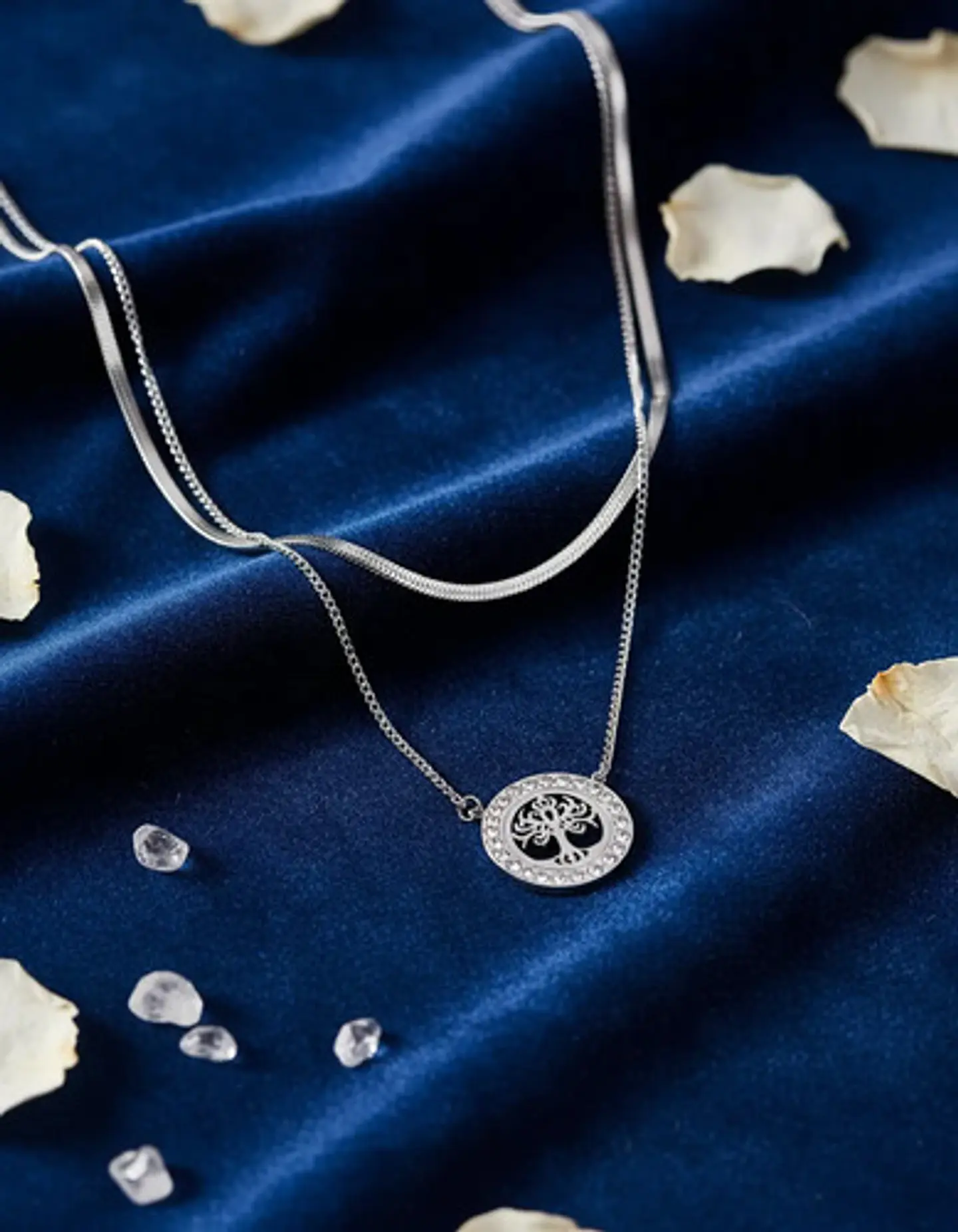 Collar Doble Capa De Acero Para Mujer Dije Árbol De La Vida 14