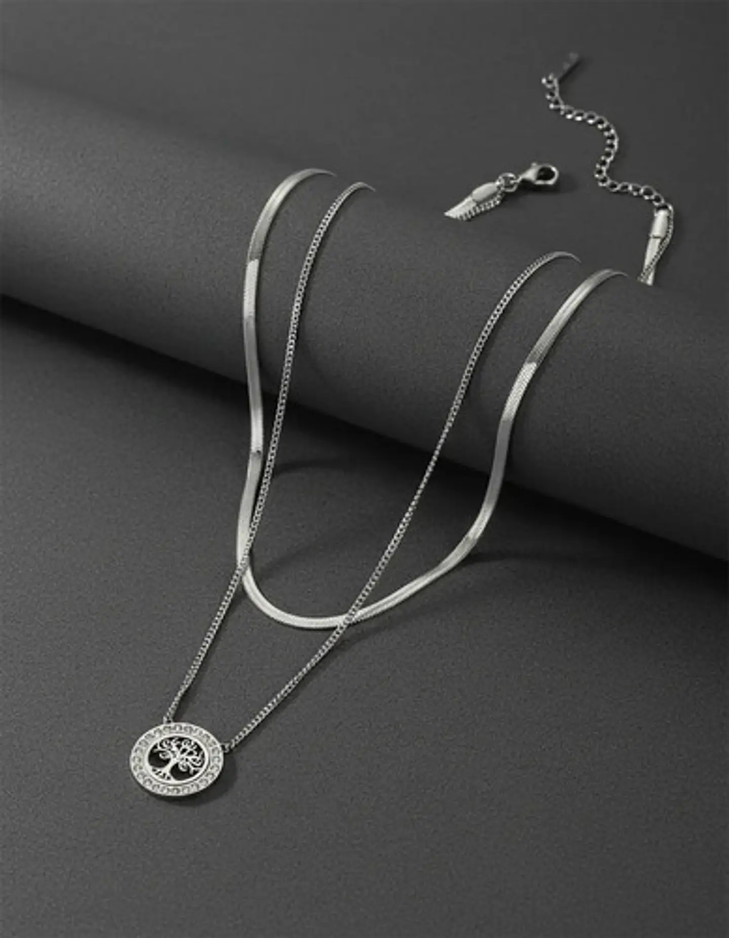 Collar Doble Capa De Acero Para Mujer Dije Árbol De La Vida 16
