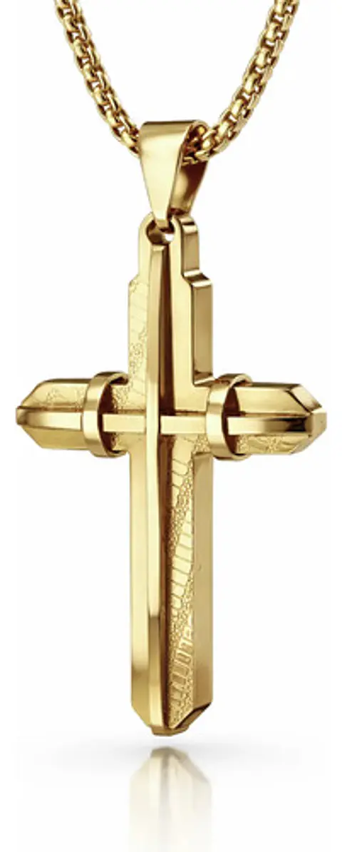 Collar De Acero Dorada Para Hombres Dije Moderna Cruz Jesús
