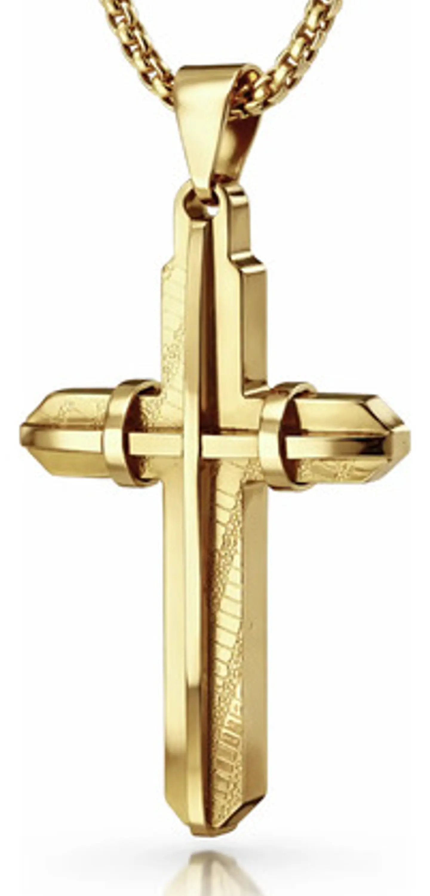 Collar De Acero Dorada Para Hombres Dije Moderna Cruz Jesús 1