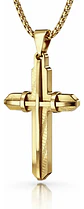 Collar De Acero Dorada Para Hombres Dije Moderna Cruz Jesús - Miniatura 1