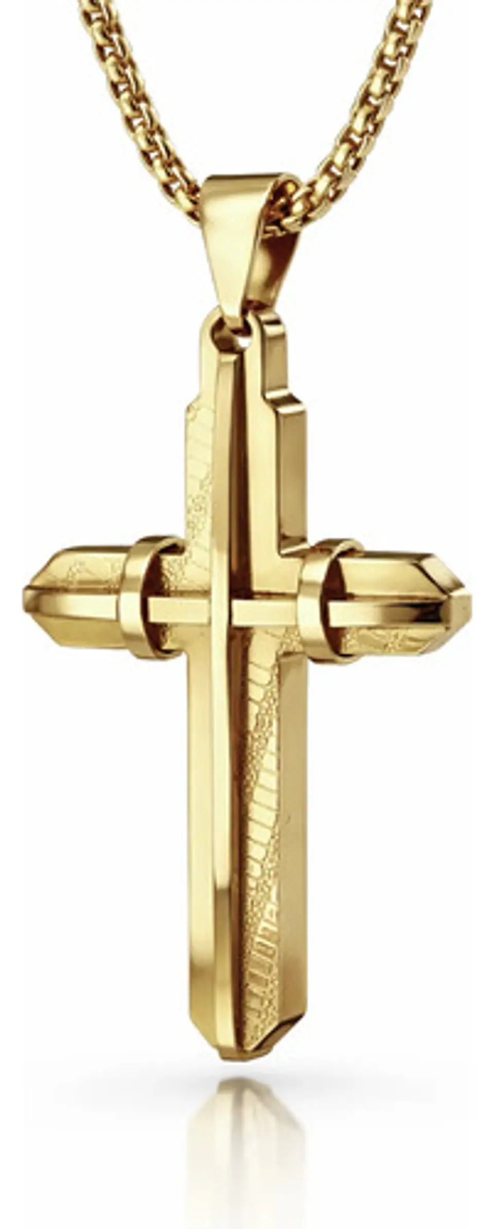 Collar De Acero Dorada Para Hombres Dije Moderna Cruz Jesús 1