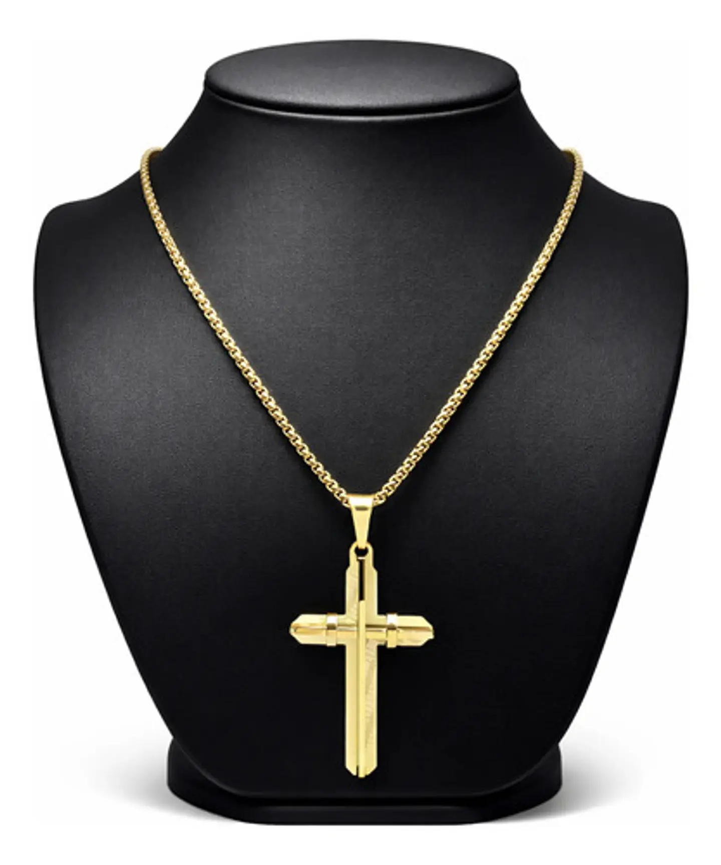 Collar De Acero Dorada Para Hombres Dije Moderna Cruz Jesús 2