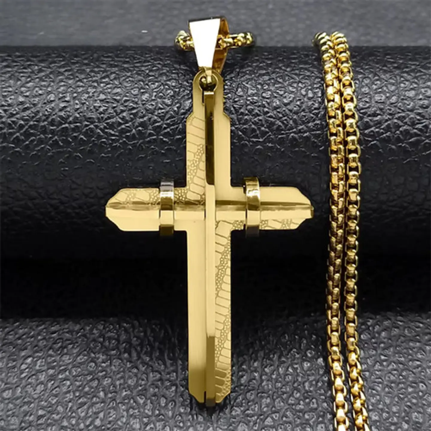 Collar De Acero Dorada Para Hombres Dije Moderna Cruz Jesús 5