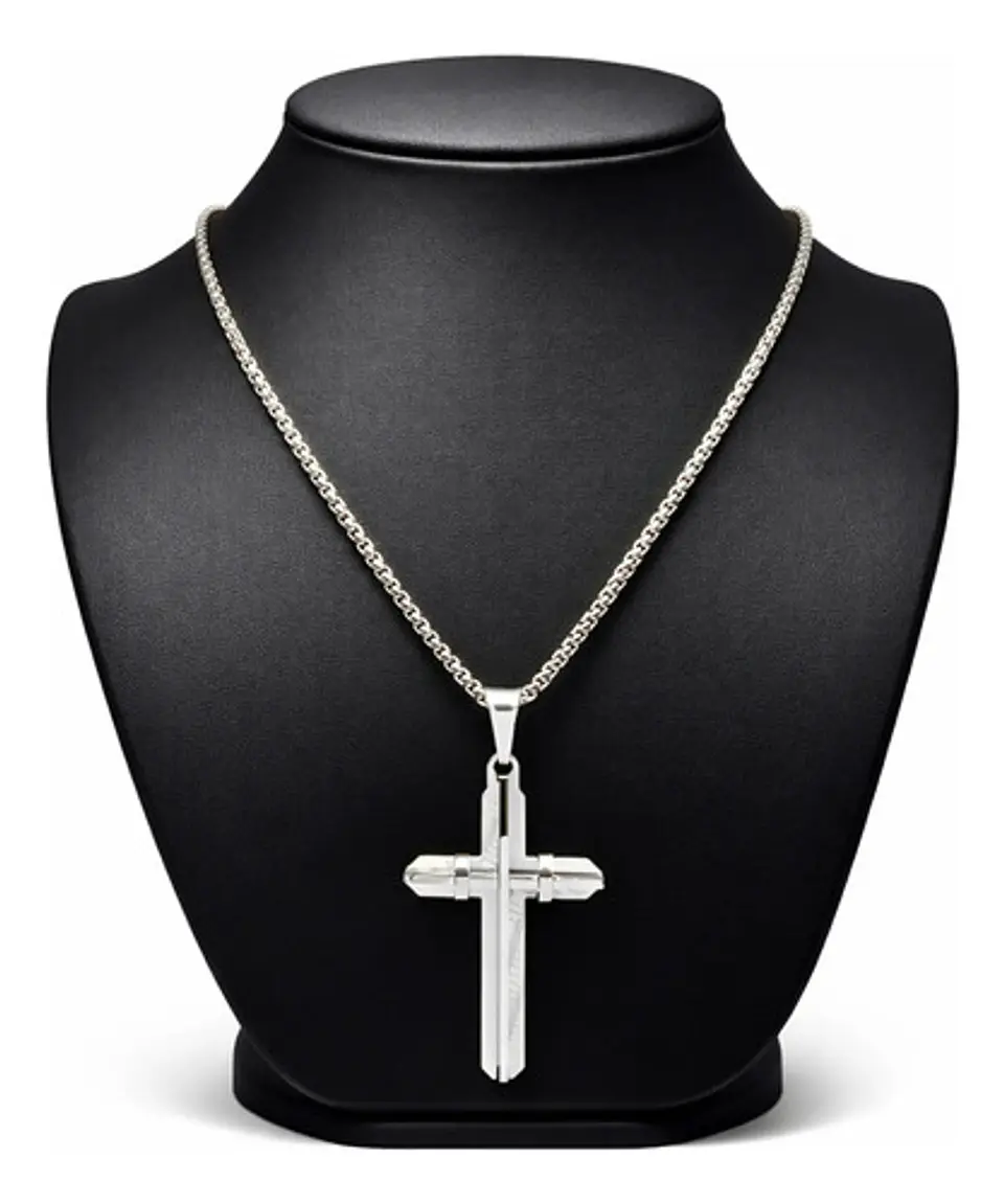 Collar De Acero Dorada Para Hombres Dije Moderna Cruz Jesús 9