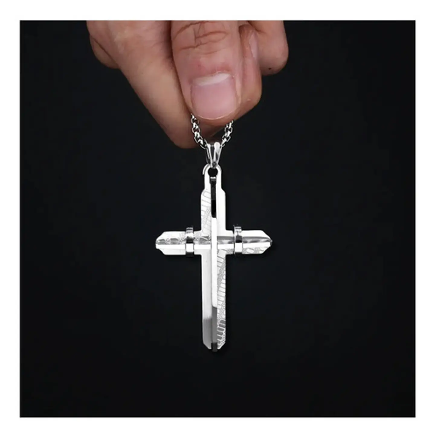 Collar De Acero Dorada Para Hombres Dije Moderna Cruz Jesús 11