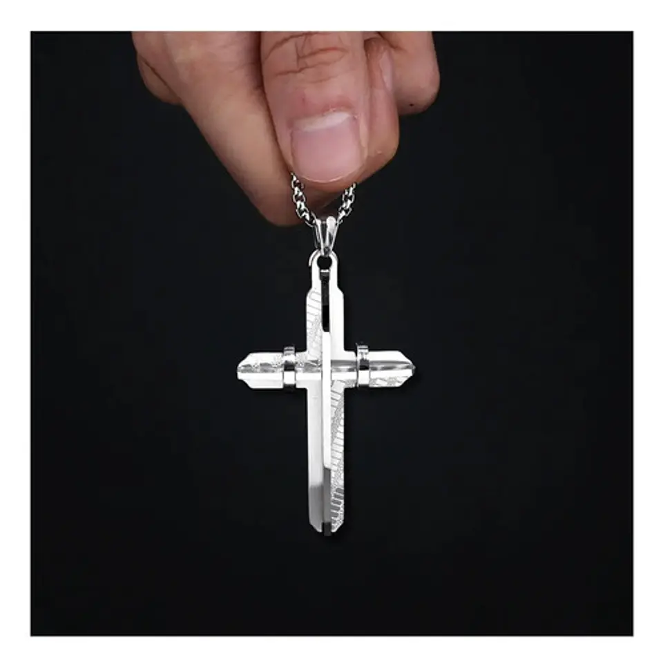 Collar De Acero Dorada Para Hombres Dije Moderna Cruz Jesús 11