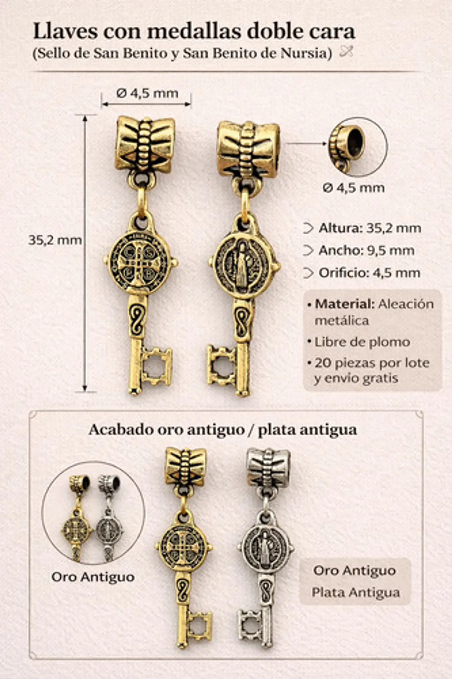 Set 20 Dijes Medallas Llaves Sello De San Benito De Nursia 6