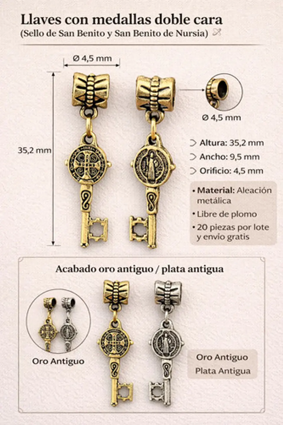 Set 20 Dijes Medallas Llaves Sello De San Benito De Nursia 6