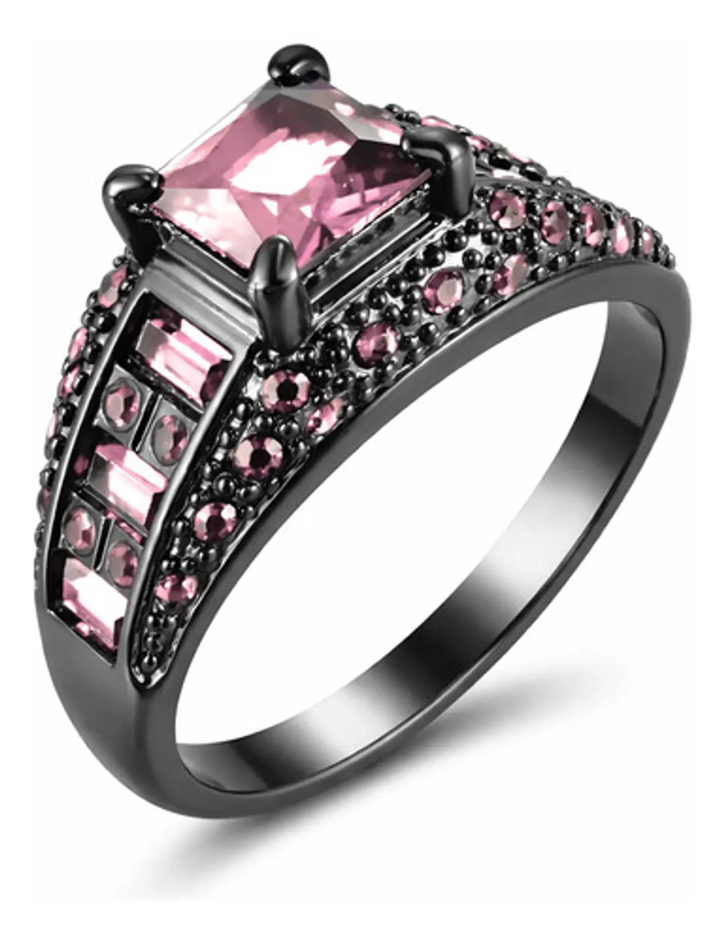 Anillo Negro Moderno Para Mujeres Con Piedras Lujo Elegante 1