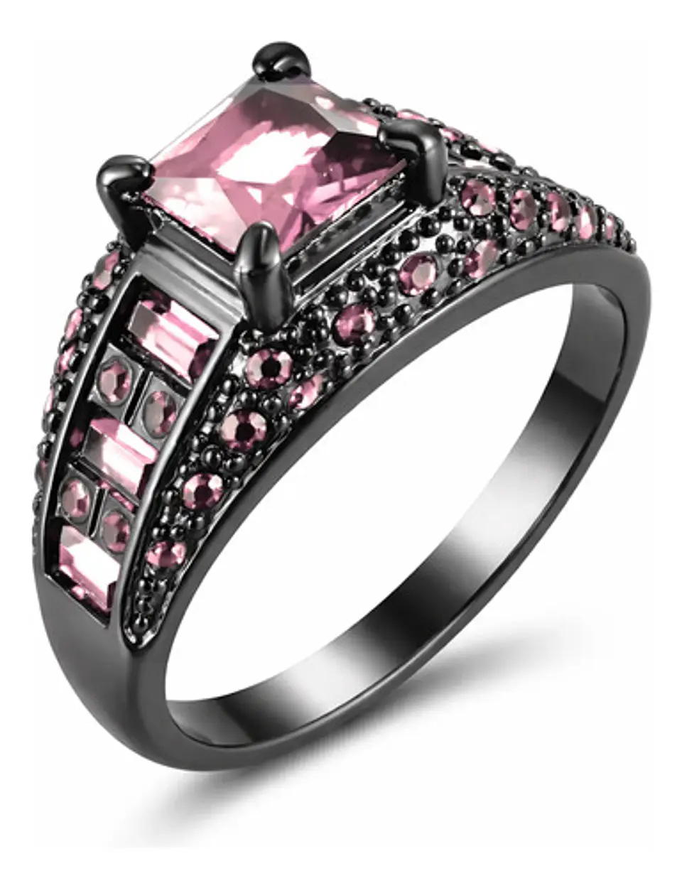 Anillo Negro Moderno Para Mujeres Con Piedras Lujo Elegante 1