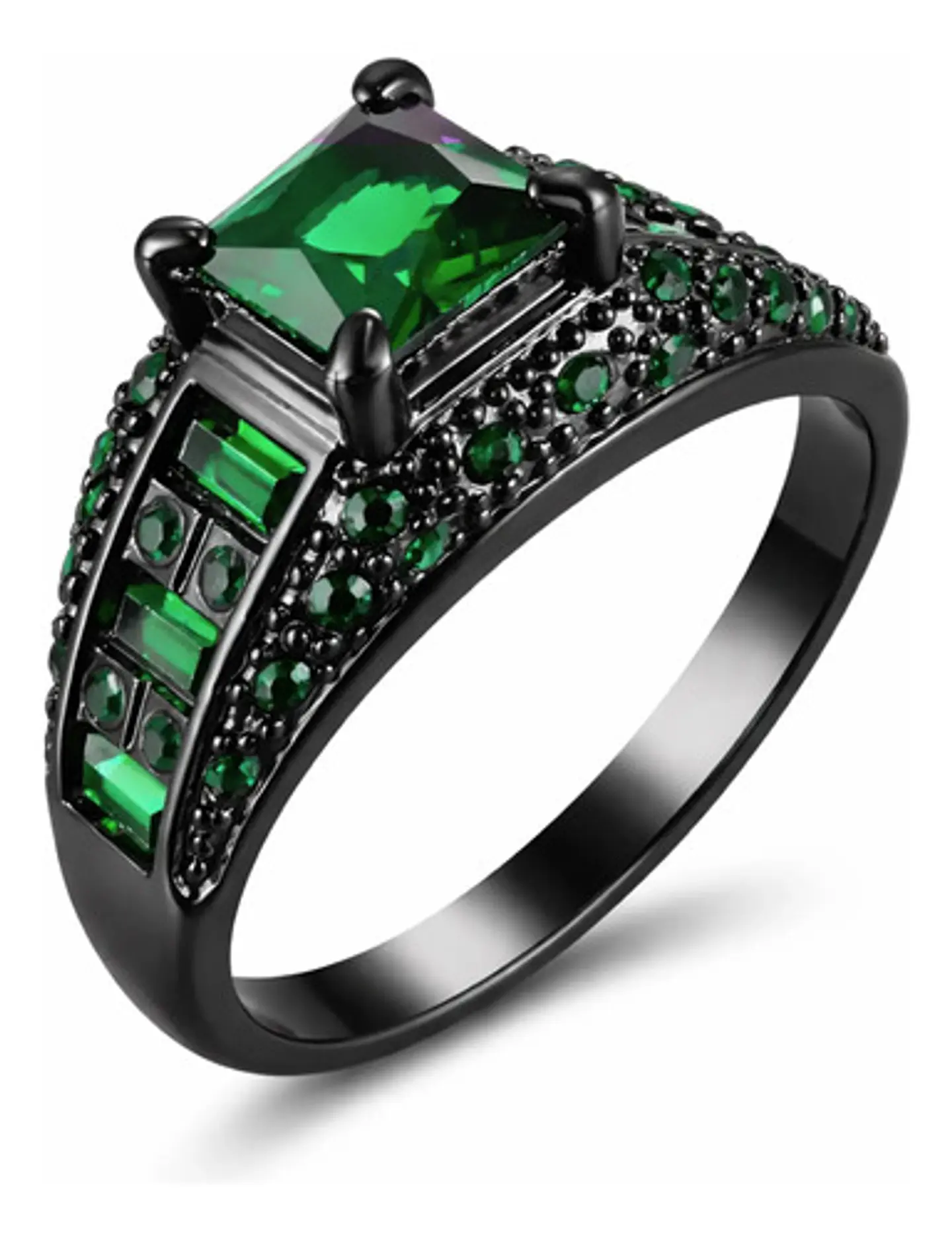 Anillo Negro Moderno Para Mujeres Con Piedras Lujo Elegante 9