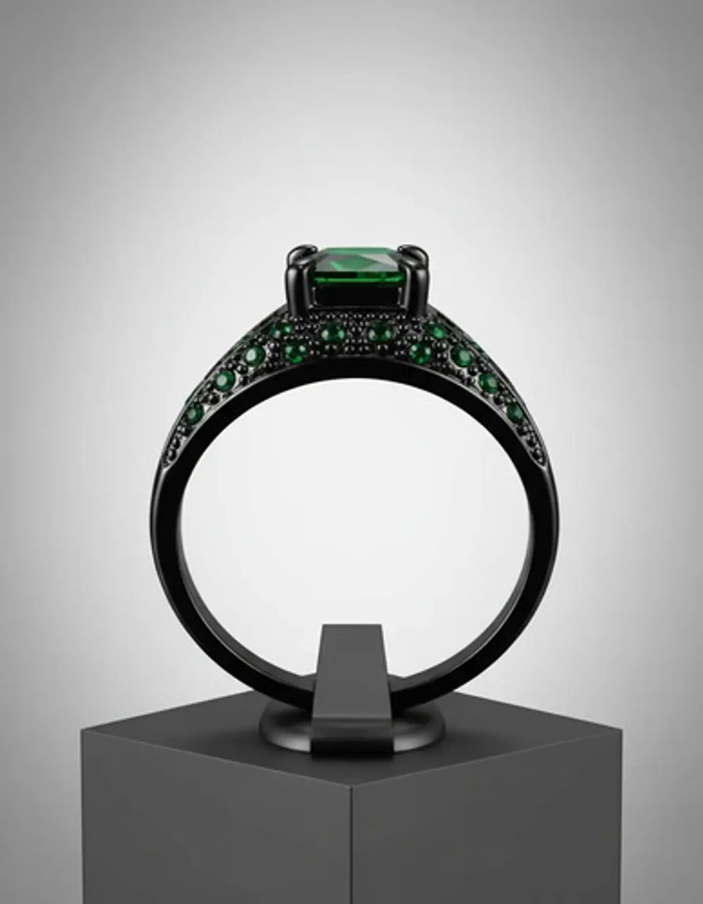 Anillo Negro Moderno Para Mujeres Con Piedras Lujo Elegante 12