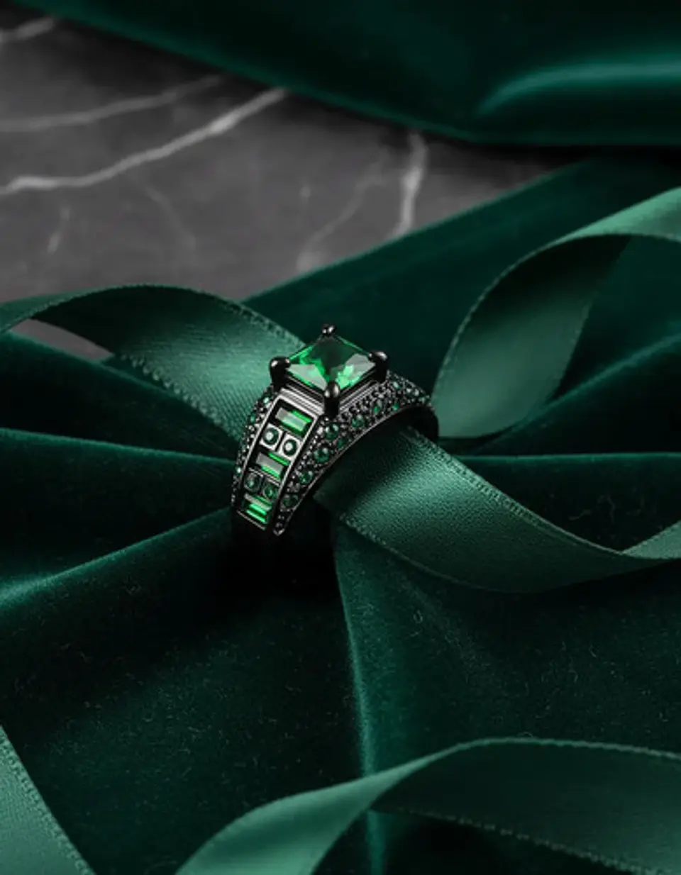 Anillo Negro Moderno Para Mujeres Con Piedras Lujo Elegante 14