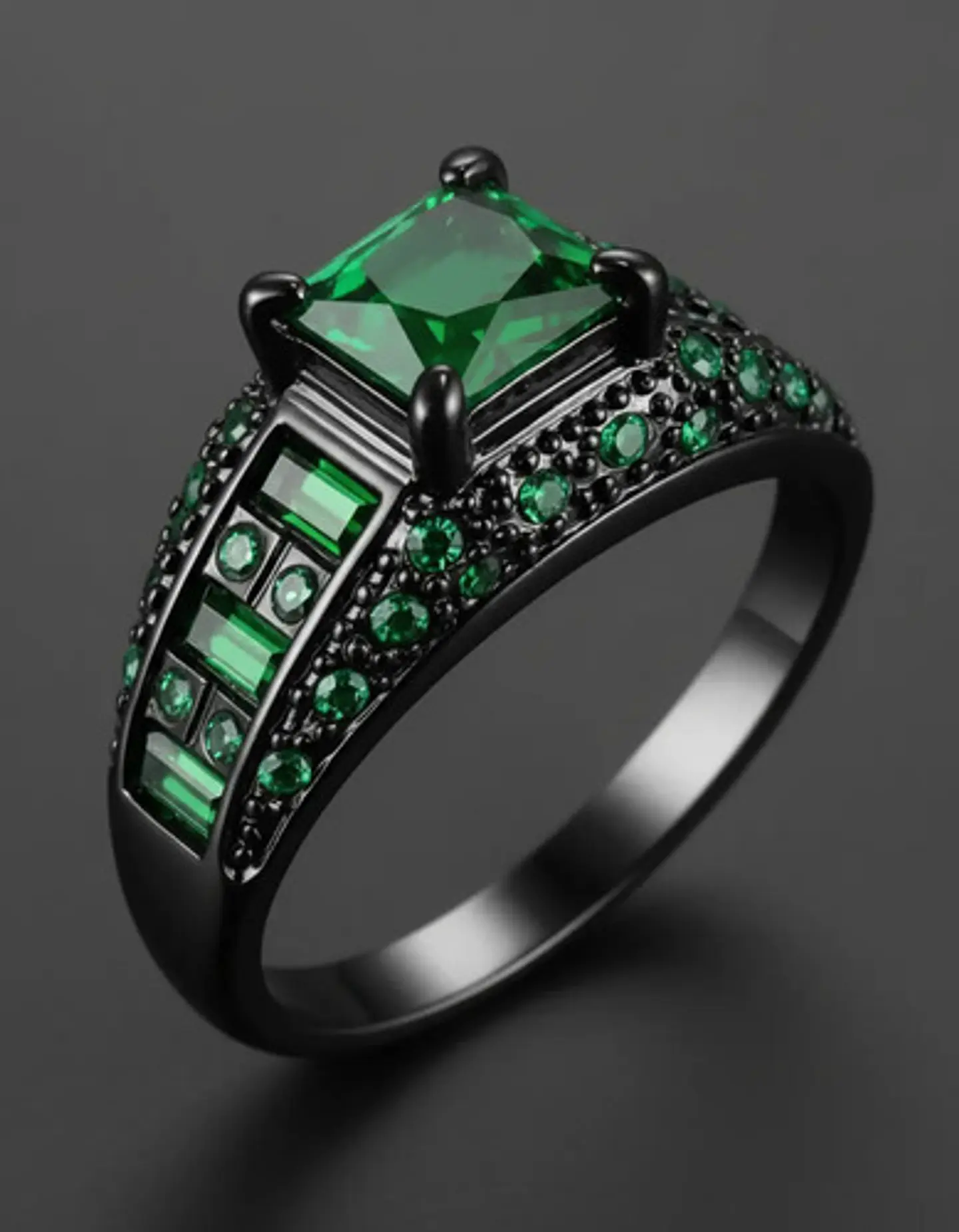 Anillo Negro Moderno Para Mujeres Con Piedras Lujo Elegante 15