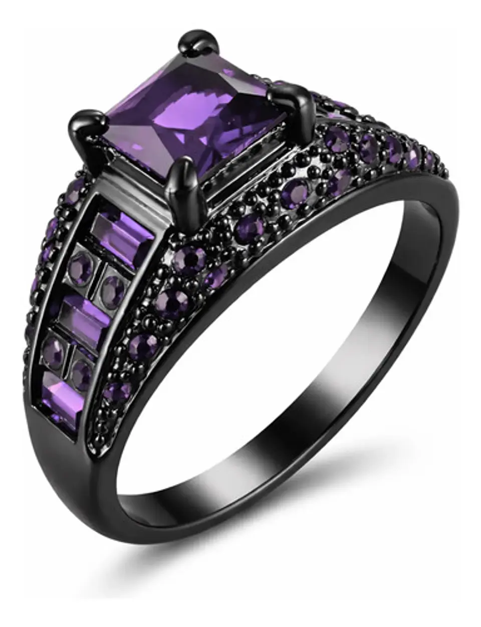 Anillo Negro Moderno Para Mujeres Con Piedras Lujo Elegante 16