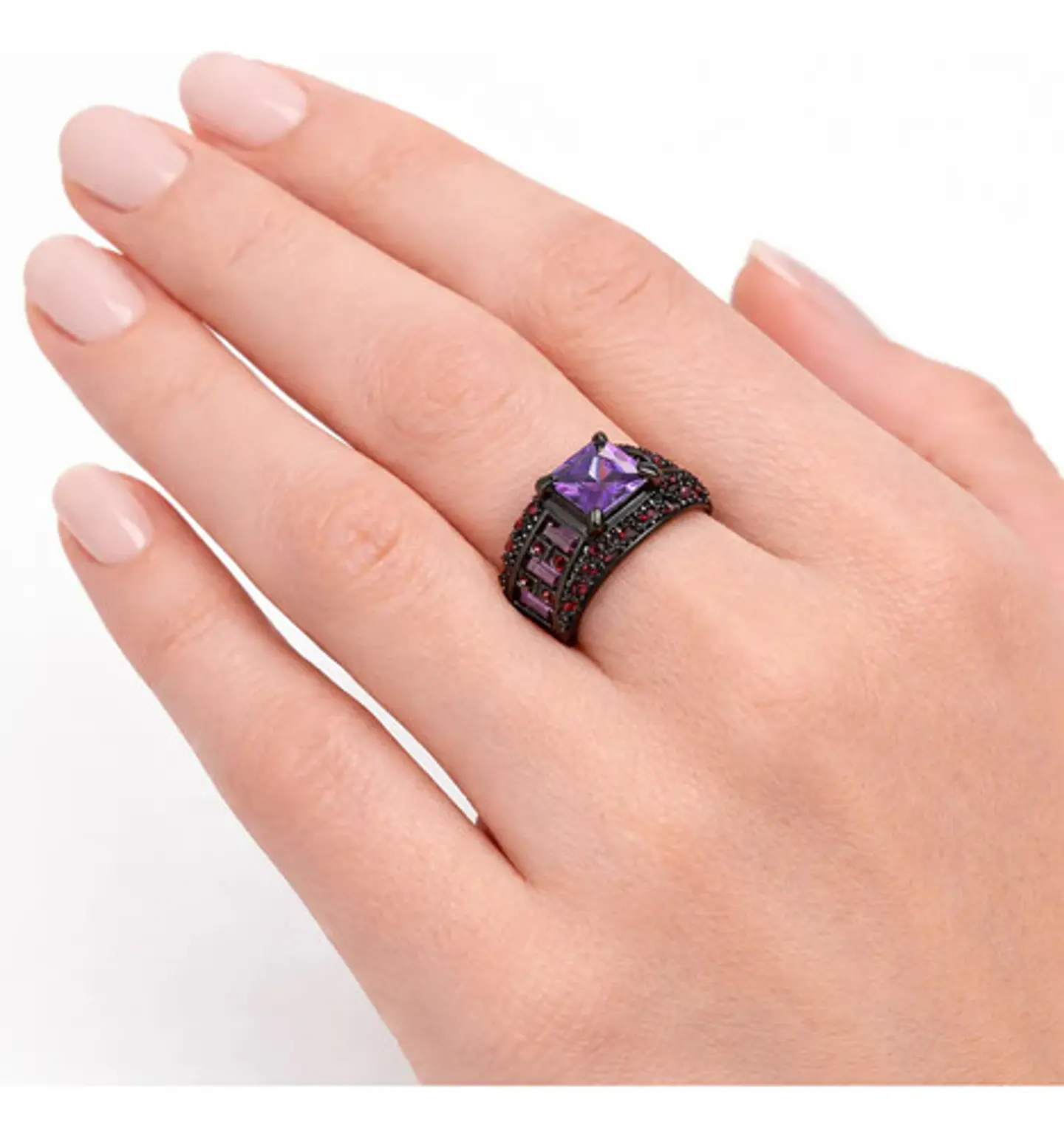 Anillo Negro Moderno Para Mujeres Con Piedras Lujo Elegante 17