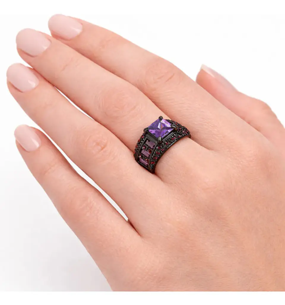Anillo Negro Moderno Para Mujeres Con Piedras Lujo Elegante 17