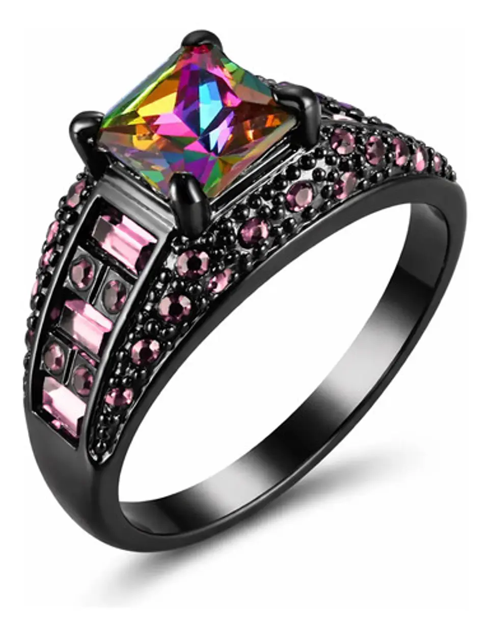 Anillo Negro Moderno Para Mujeres Con Piedras Lujo Elegante 21