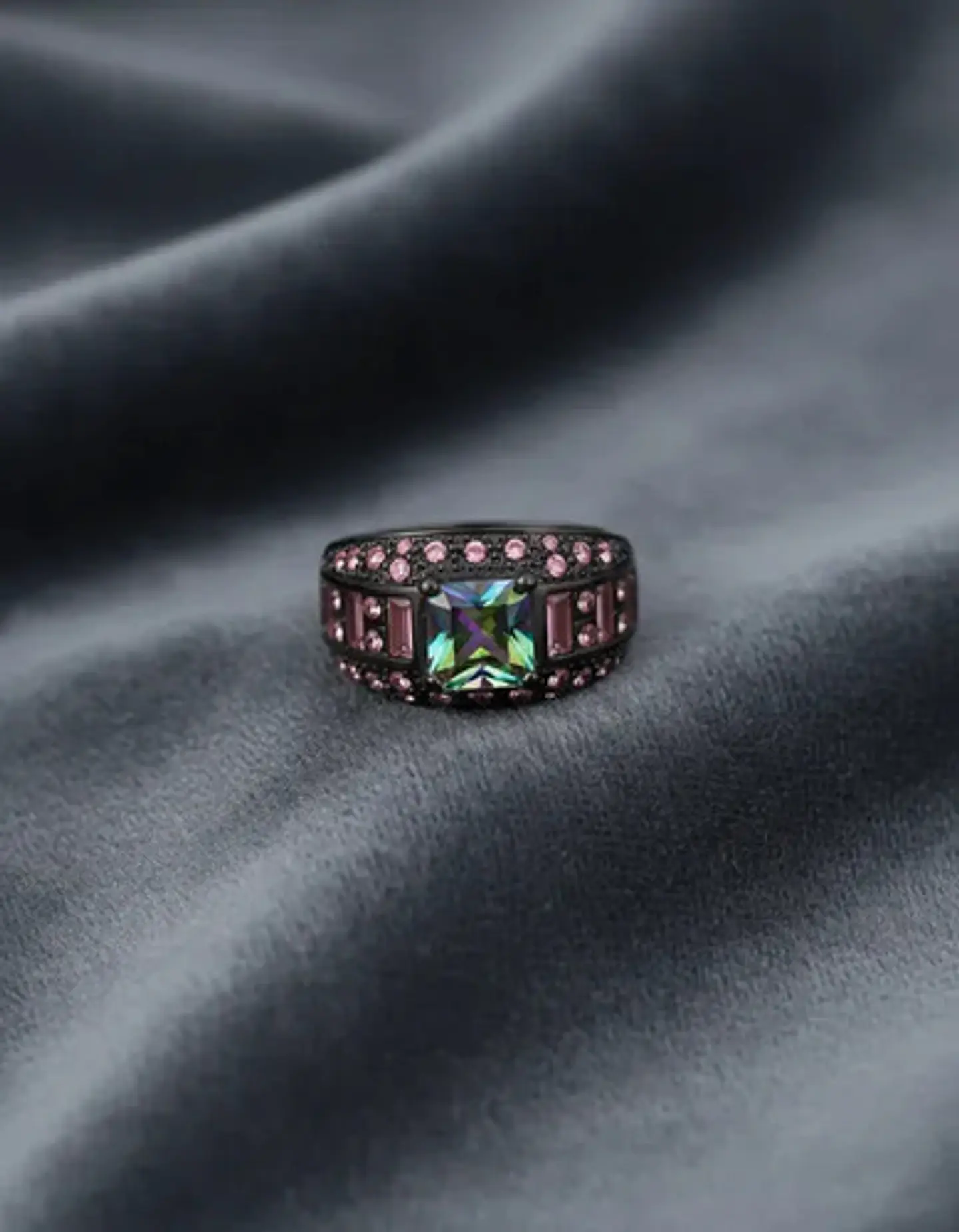 Anillo Negro Moderno Para Mujeres Con Piedras Lujo Elegante 25