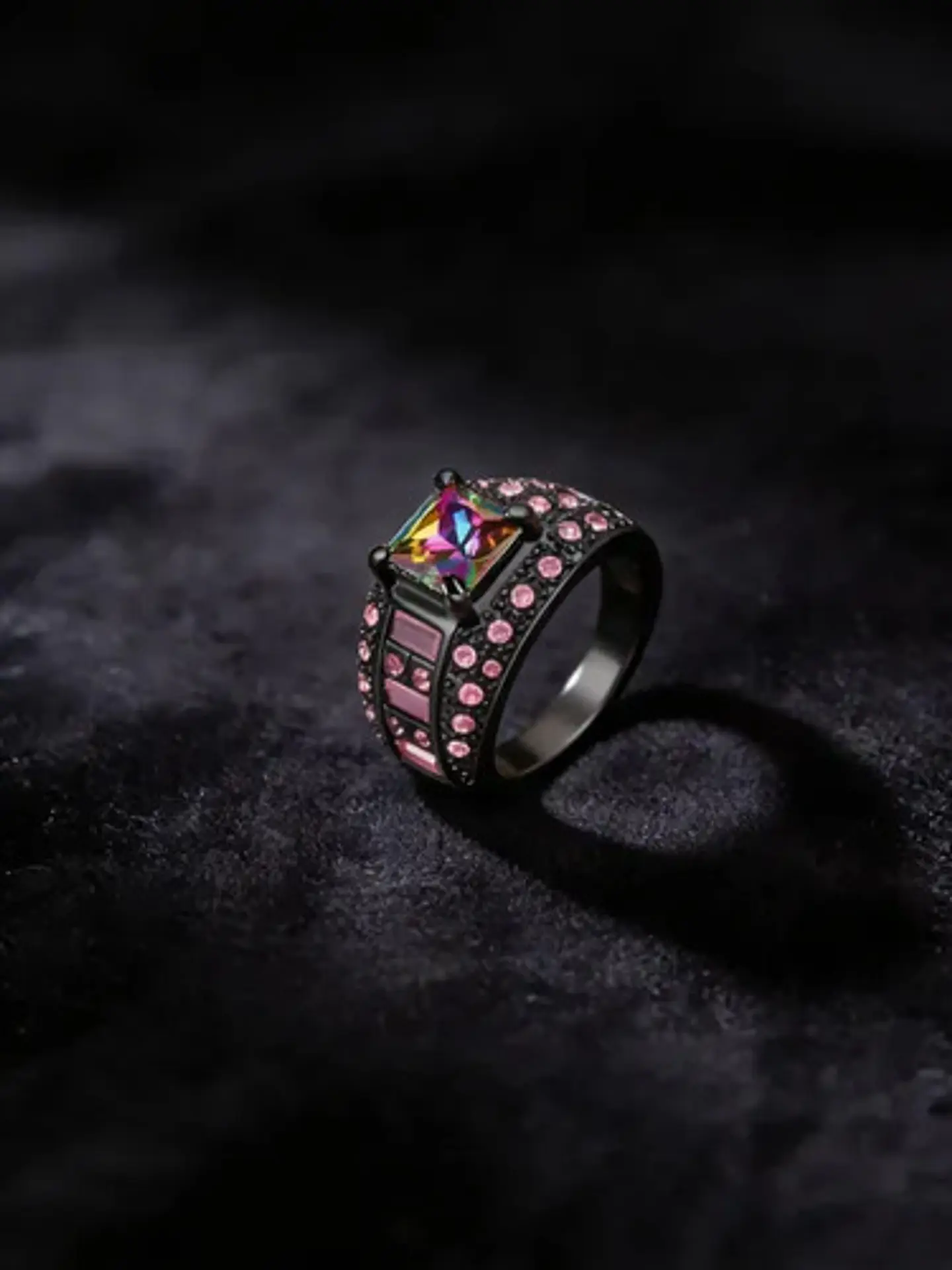 Anillo Negro Moderno Para Mujeres Con Piedras Lujo Elegante 27