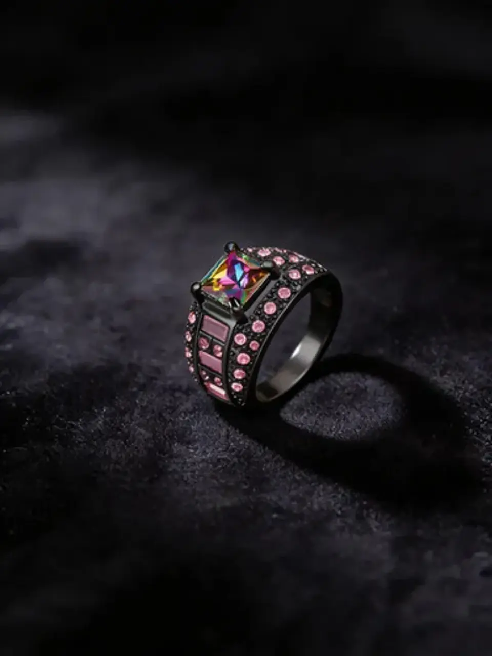Anillo Negro Moderno Para Mujeres Con Piedras Lujo Elegante 27