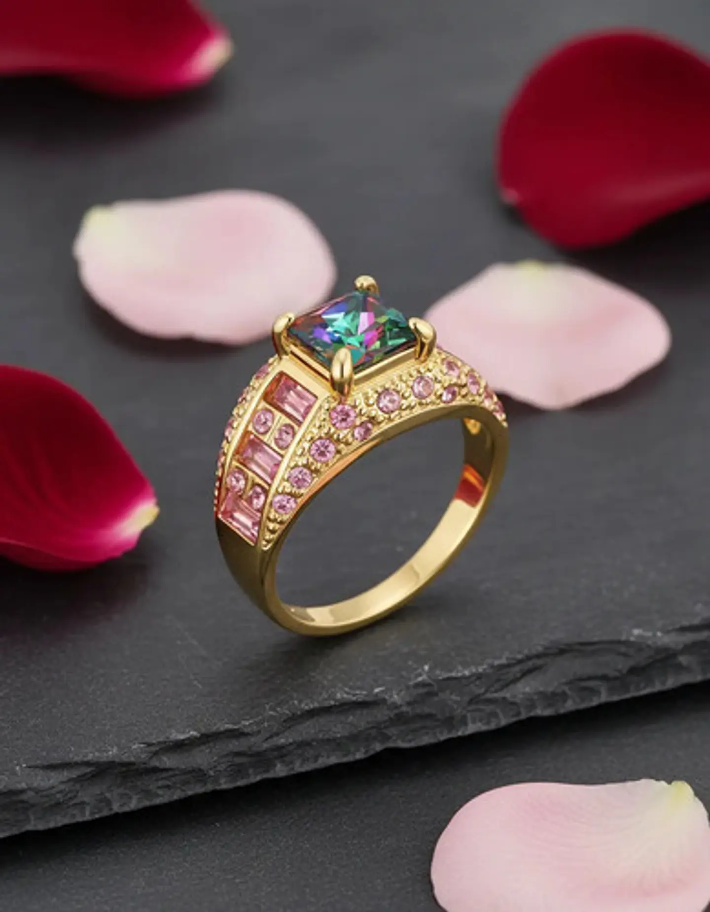 Anillo Negro Moderno Para Mujeres Con Piedras Lujo Elegante 31