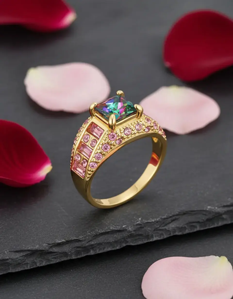 Anillo Negro Moderno Para Mujeres Con Piedras Lujo Elegante 31