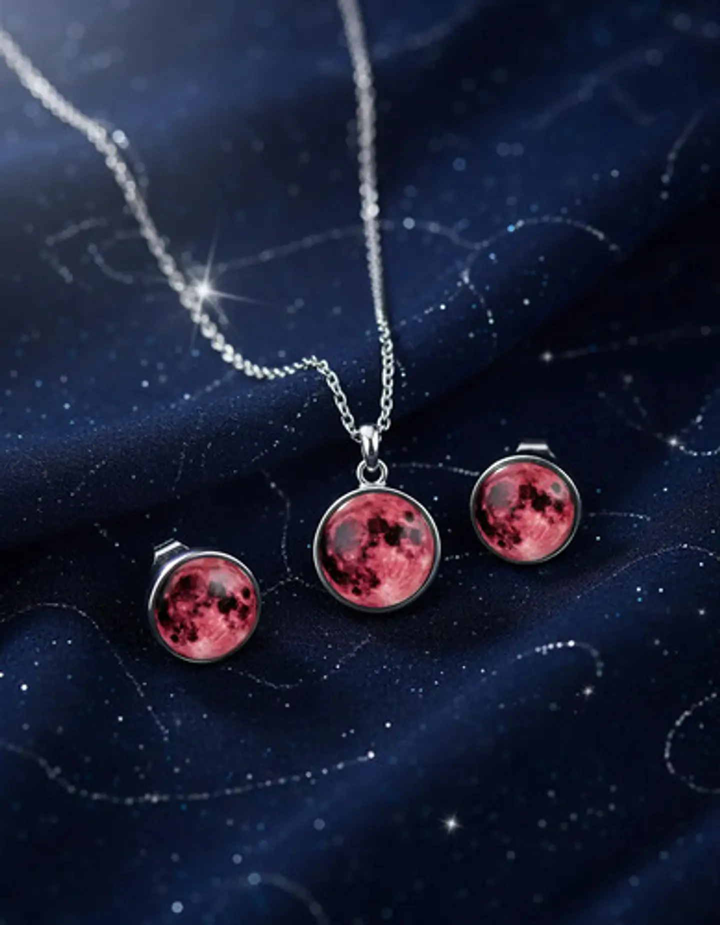 Set Joyería Mujer Collar Y Aretes Dije Luna Brilla Luminoso 17