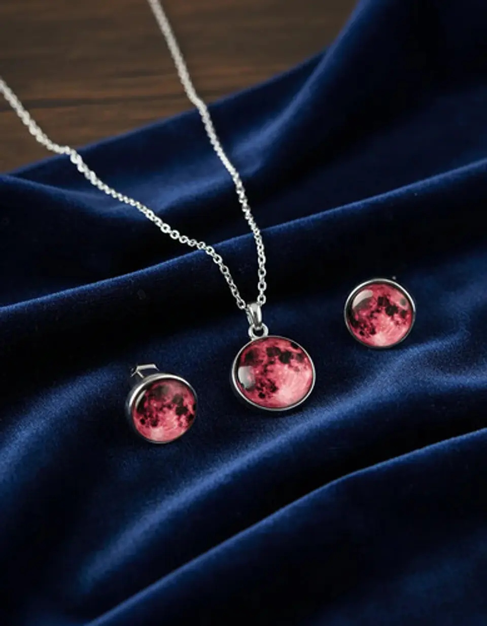 Set Joyería Mujer Collar Y Aretes Dije Luna Brilla Luminoso 18