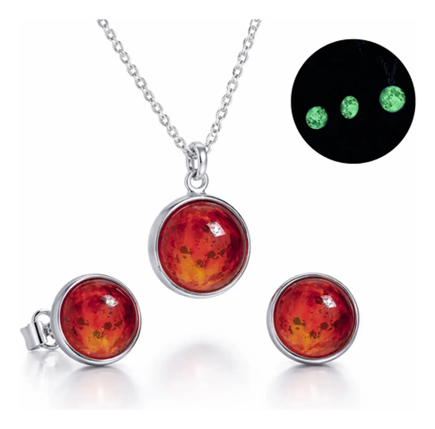 Set Joyería Mujer Collar Y Aretes Dije Luna Brilla Luminoso 19