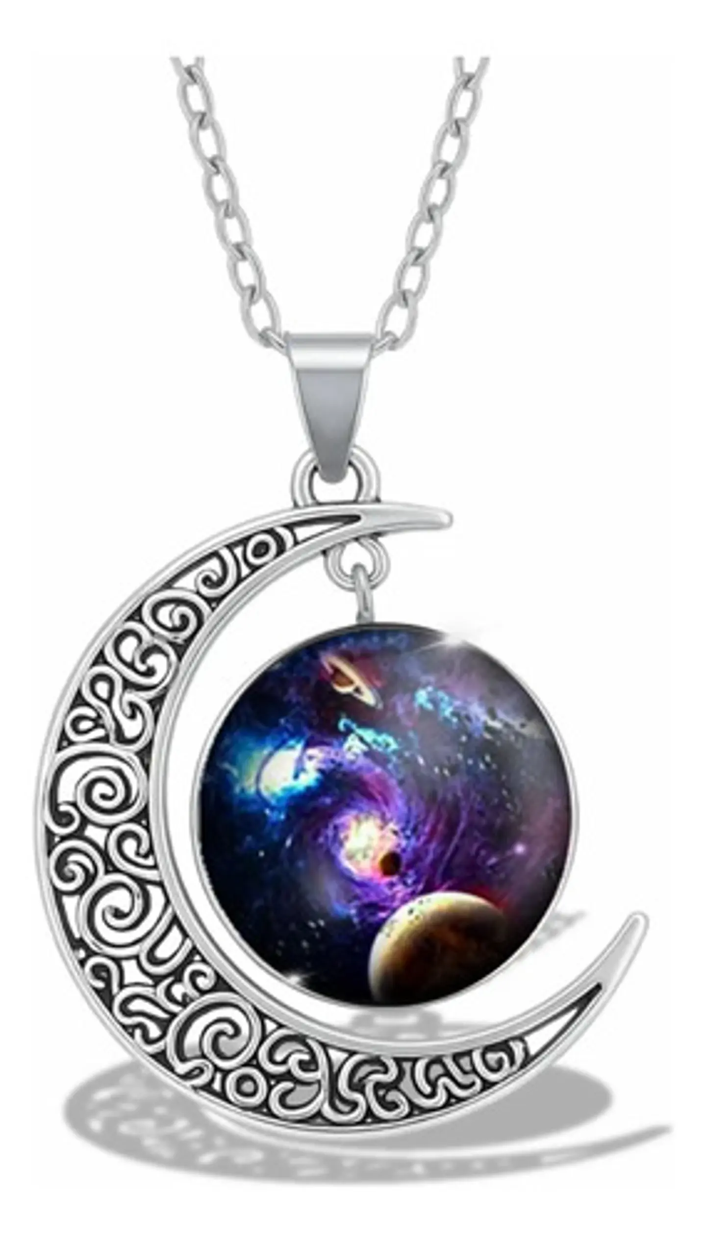 Collar Para Mujer Dije Cabujón Cristal Luna Galaxia Planetas 1