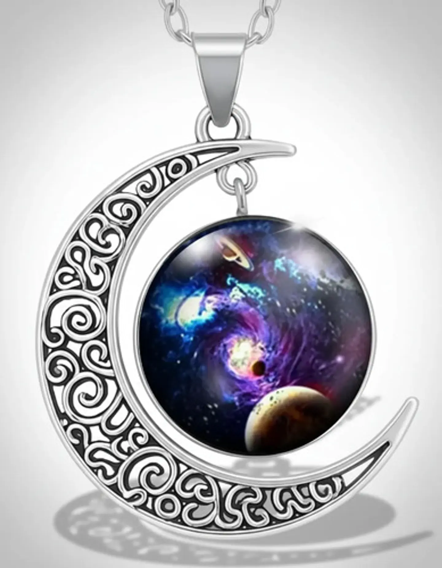Collar Para Mujer Dije Cabujón Cristal Luna Galaxia Planetas 2