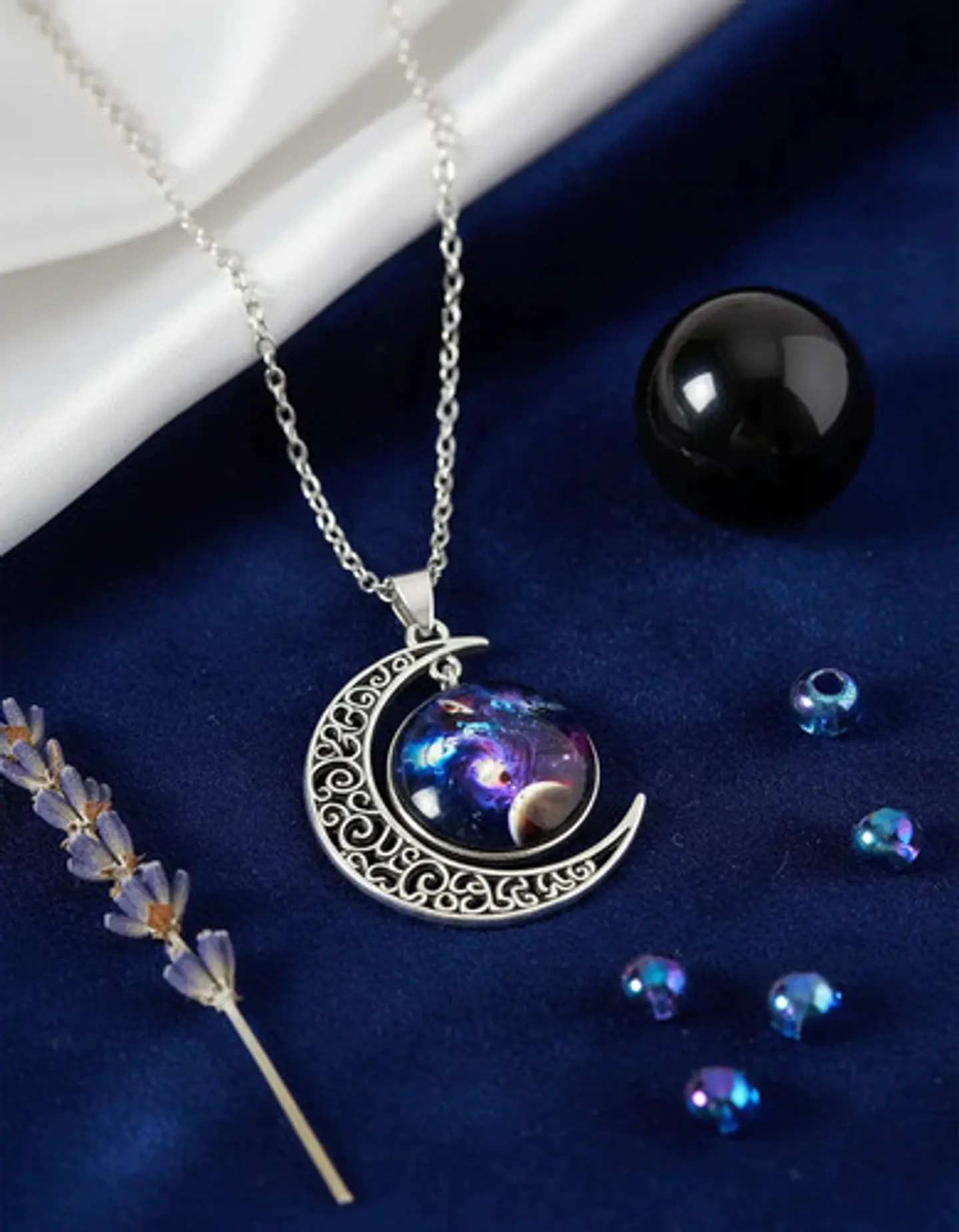 Collar Para Mujer Dije Cabujón Cristal Luna Galaxia Planetas 3