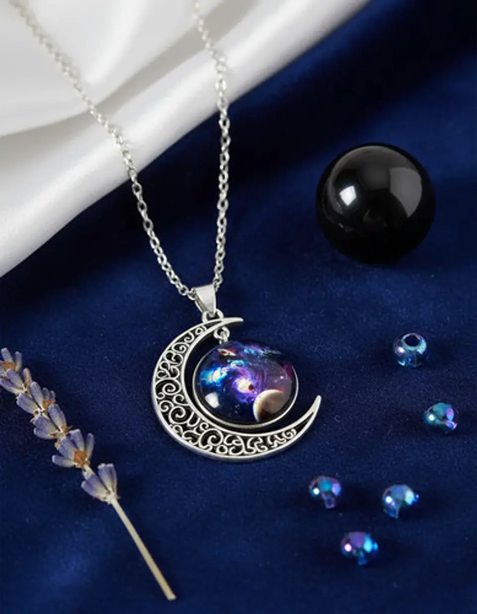 Collar Para Mujer Dije Cabujón Cristal Luna Galaxia Planetas 3
