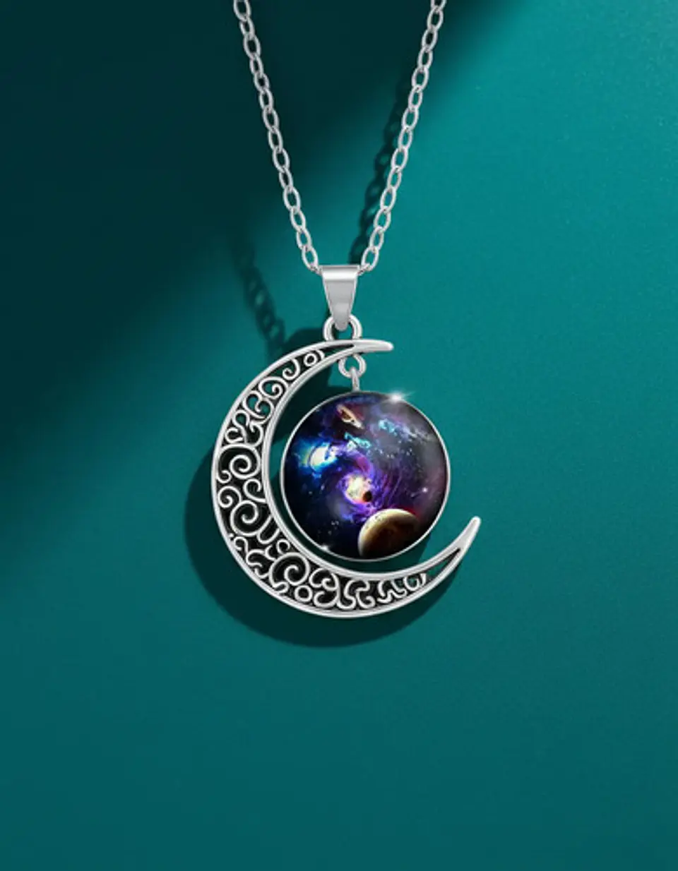 Collar Para Mujer Dije Cabujón Cristal Luna Galaxia Planetas 7