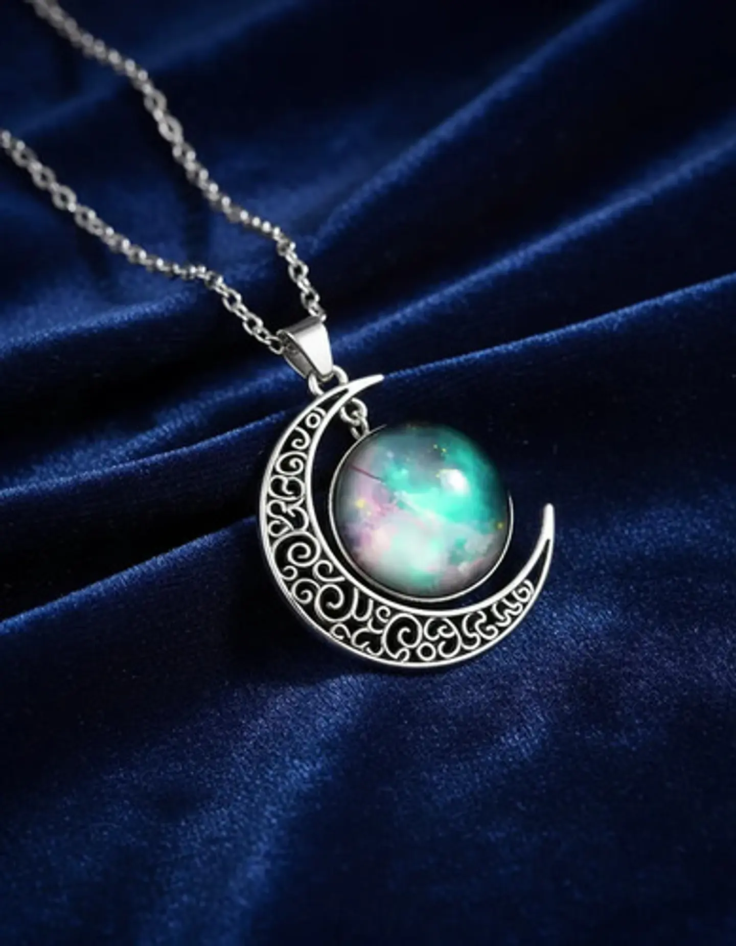 Collar Para Mujer Dije Cabujón Cristal Luna Galaxia Planetas 11