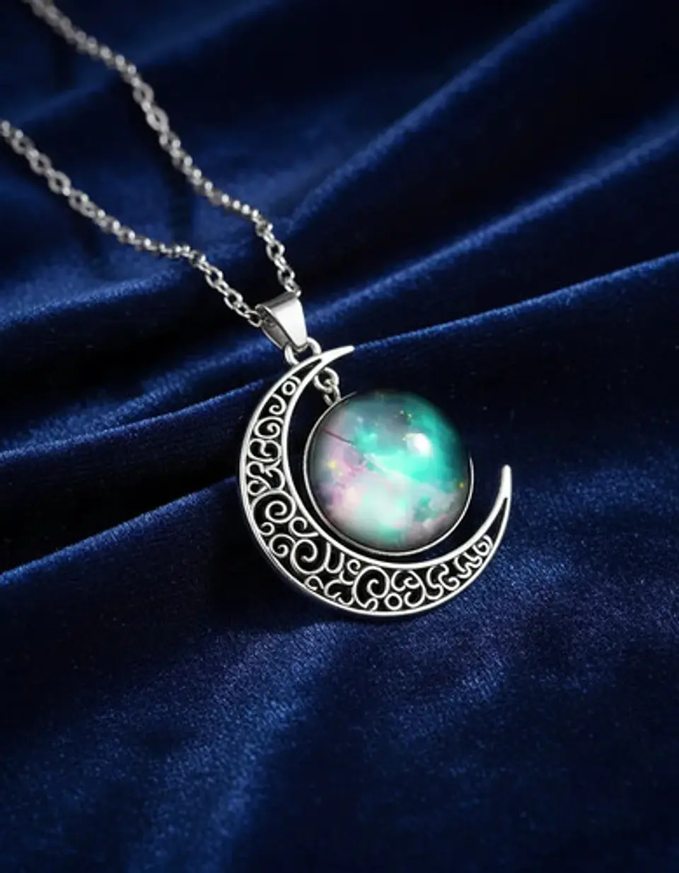 Collar Para Mujer Dije Cabujón Cristal Luna Galaxia Planetas 11