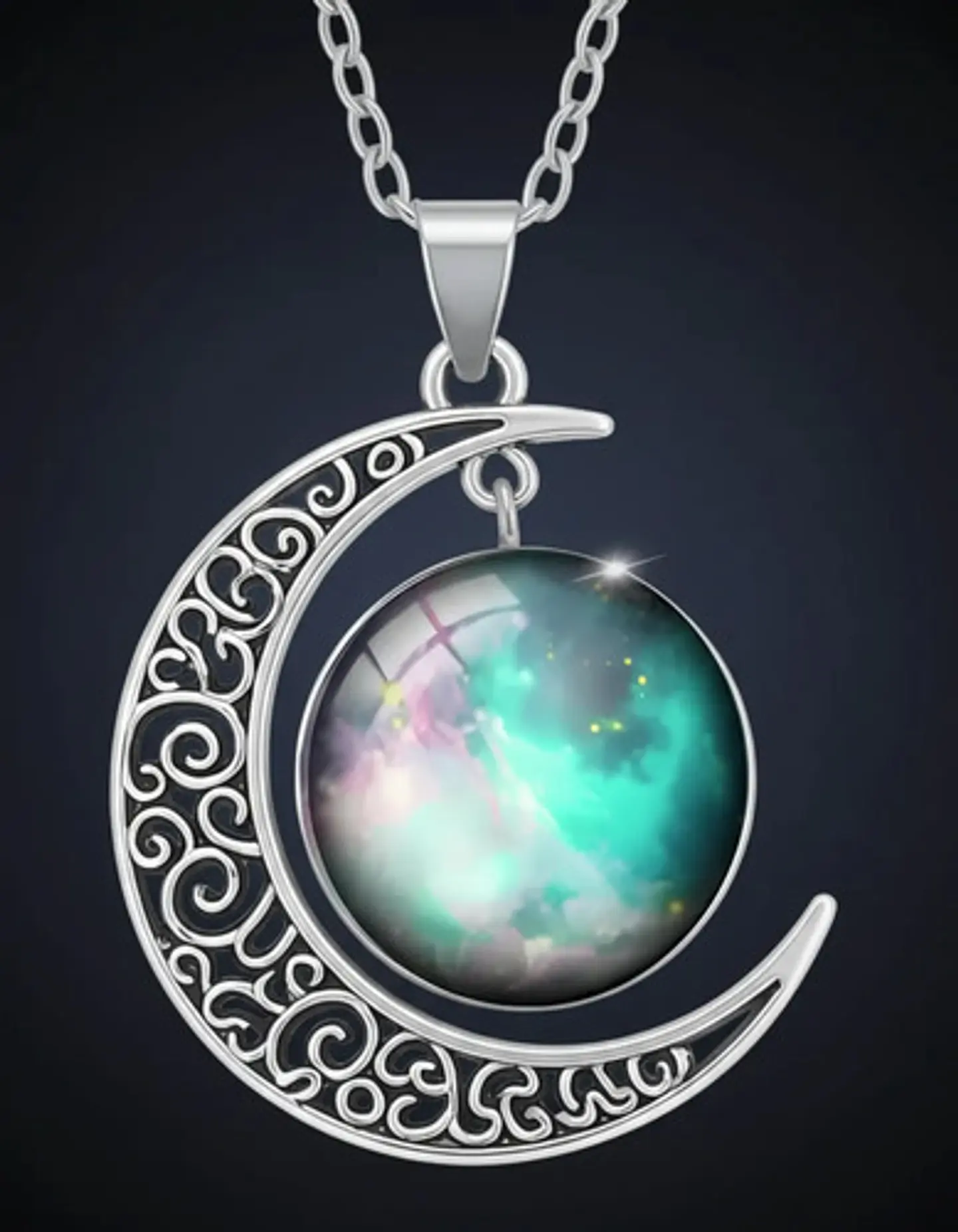 Collar Para Mujer Dije Cabujón Cristal Luna Galaxia Planetas 13