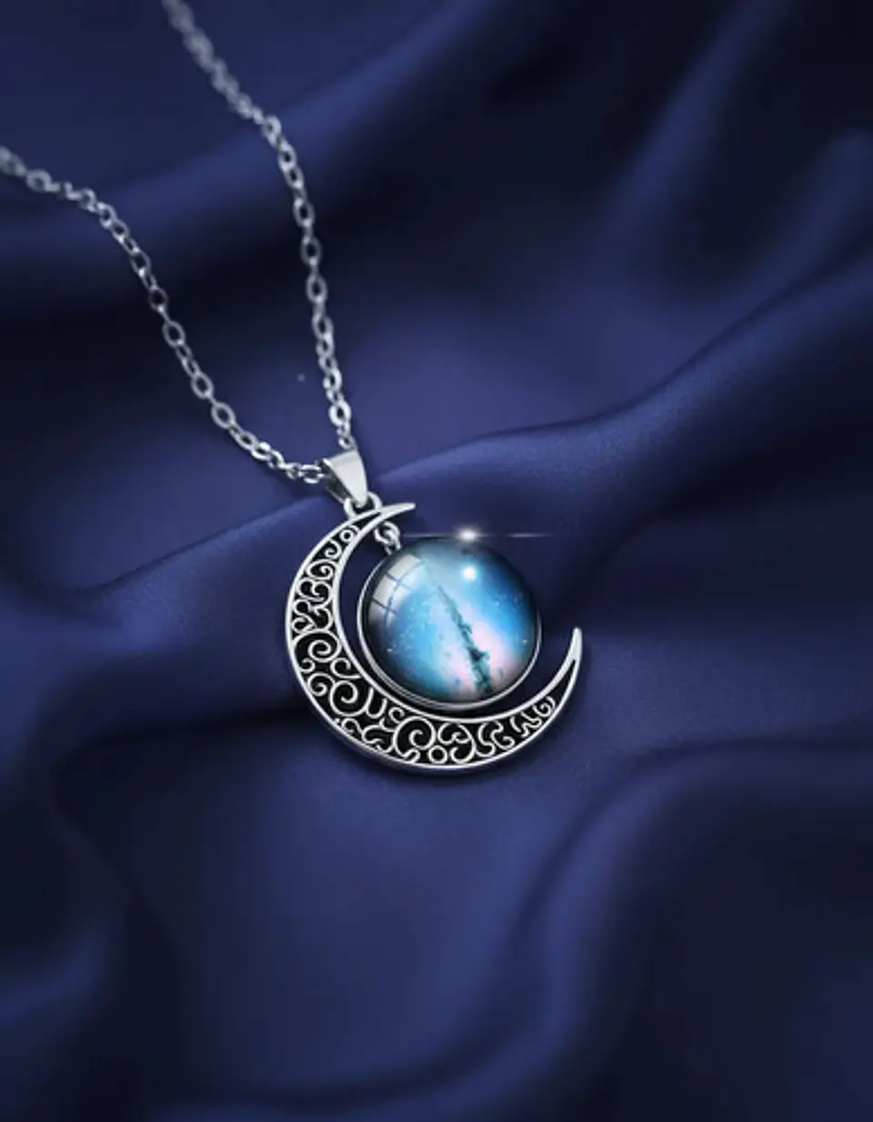 Collar Para Mujer Dije Cabujón Cristal Luna Galaxia Planetas 16