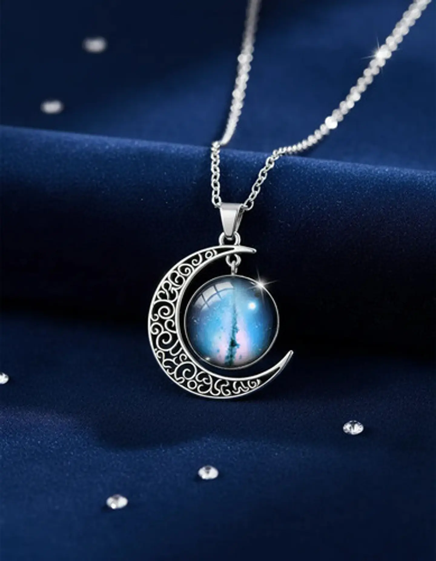 Collar Para Mujer Dije Cabujón Cristal Luna Galaxia Planetas 17