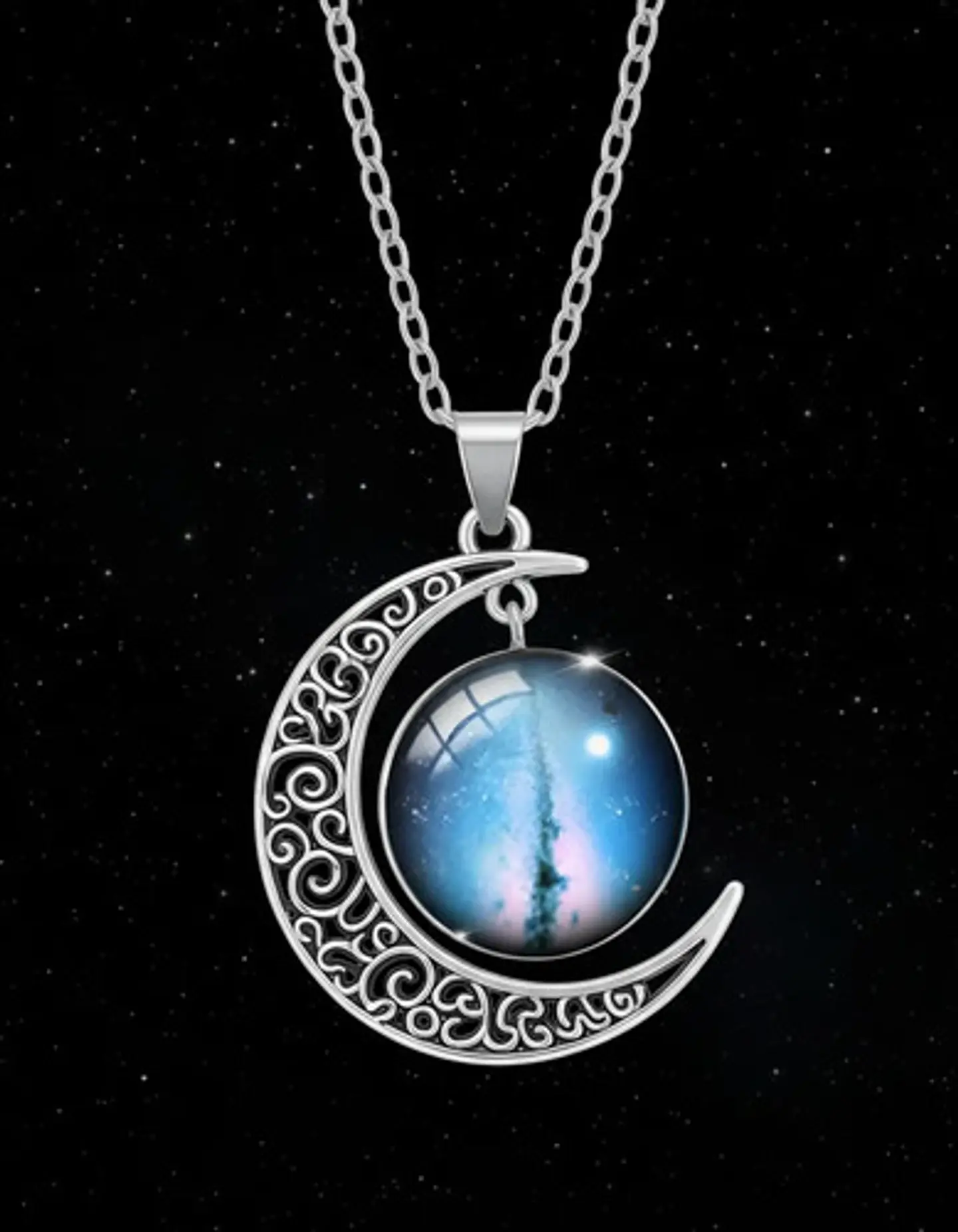 Collar Para Mujer Dije Cabujón Cristal Luna Galaxia Planetas 18