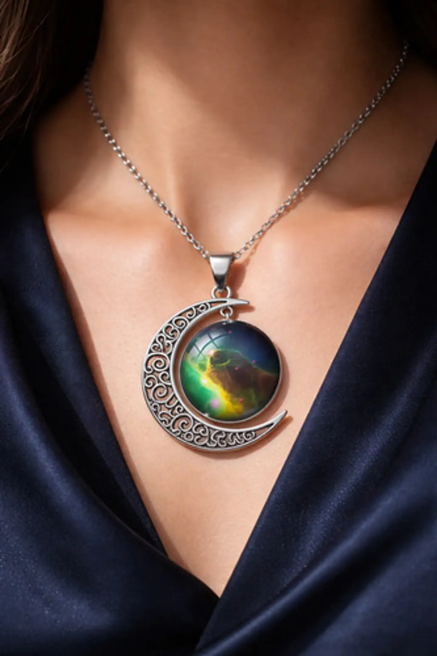 Collar Para Mujer Dije Cabujón Cristal Luna Galaxia Planetas 22