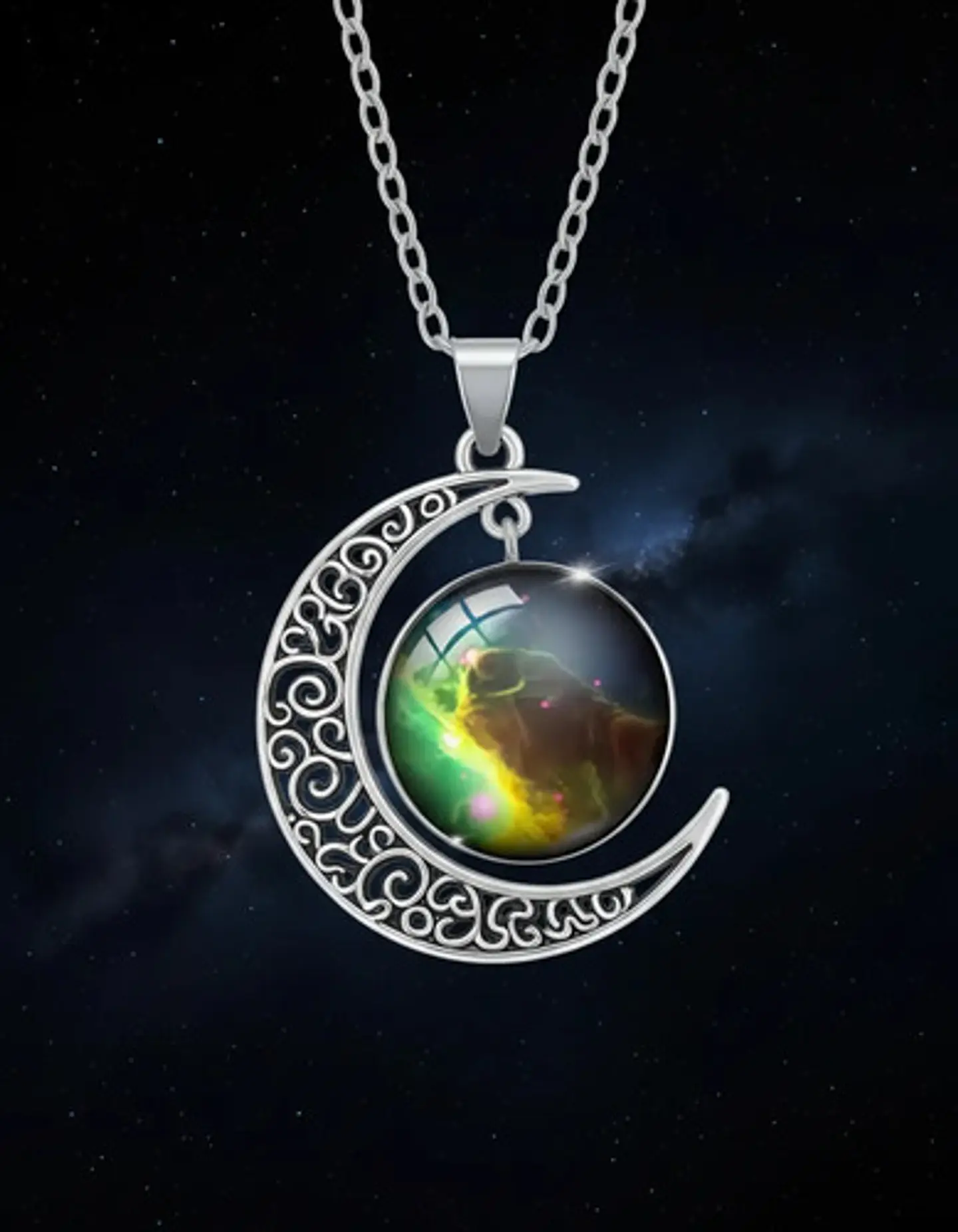Collar Para Mujer Dije Cabujón Cristal Luna Galaxia Planetas 23