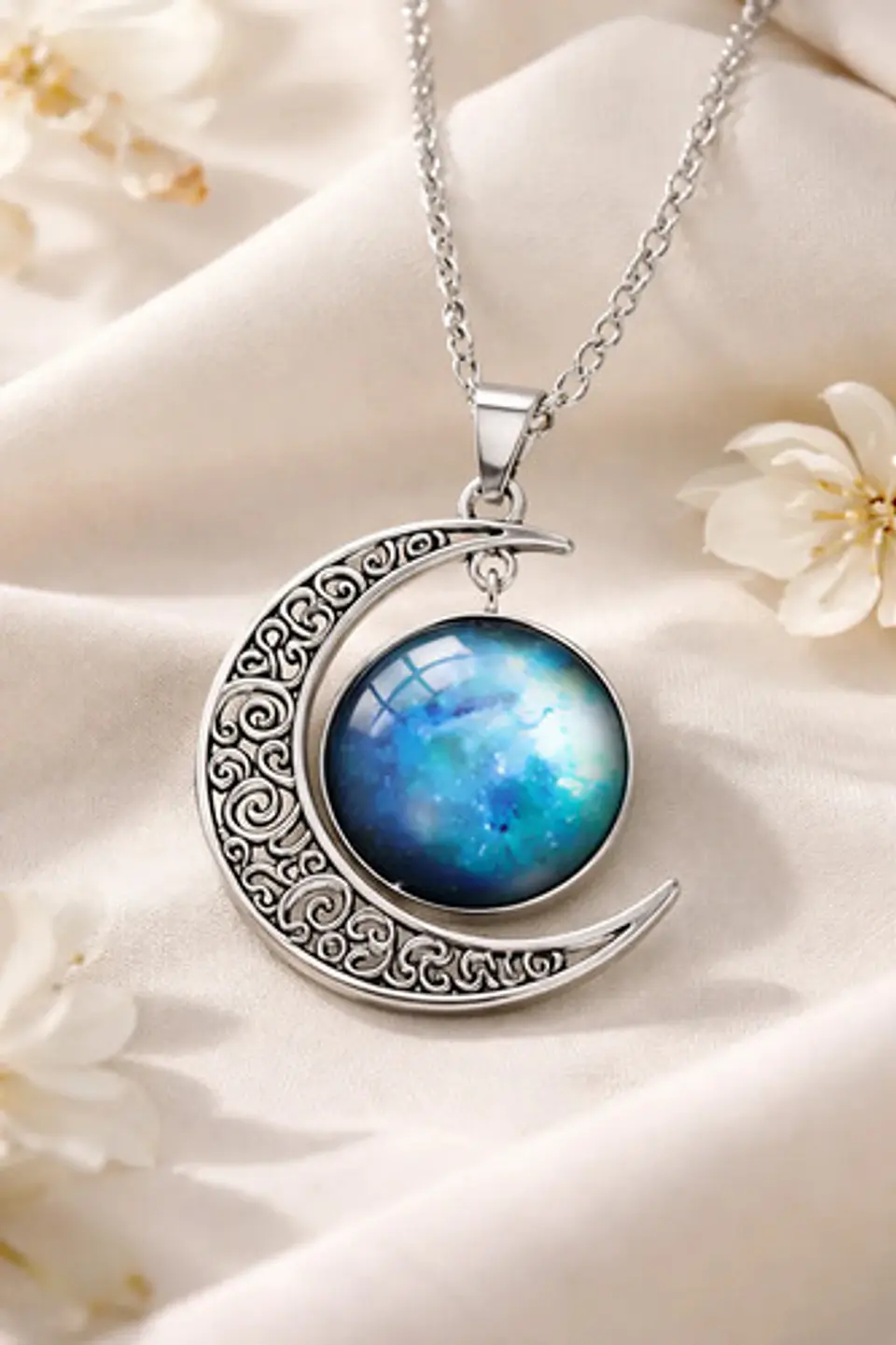 Collar Para Mujer Dije Cabujón Cristal Luna Galaxia Planetas 26