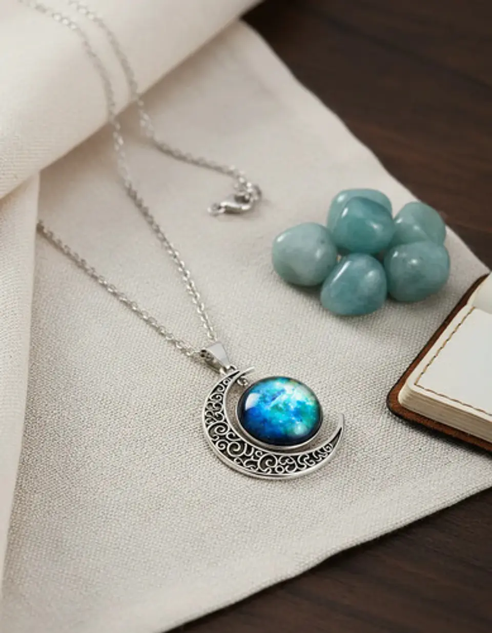 Collar Para Mujer Dije Cabujón Cristal Luna Galaxia Planetas 27
