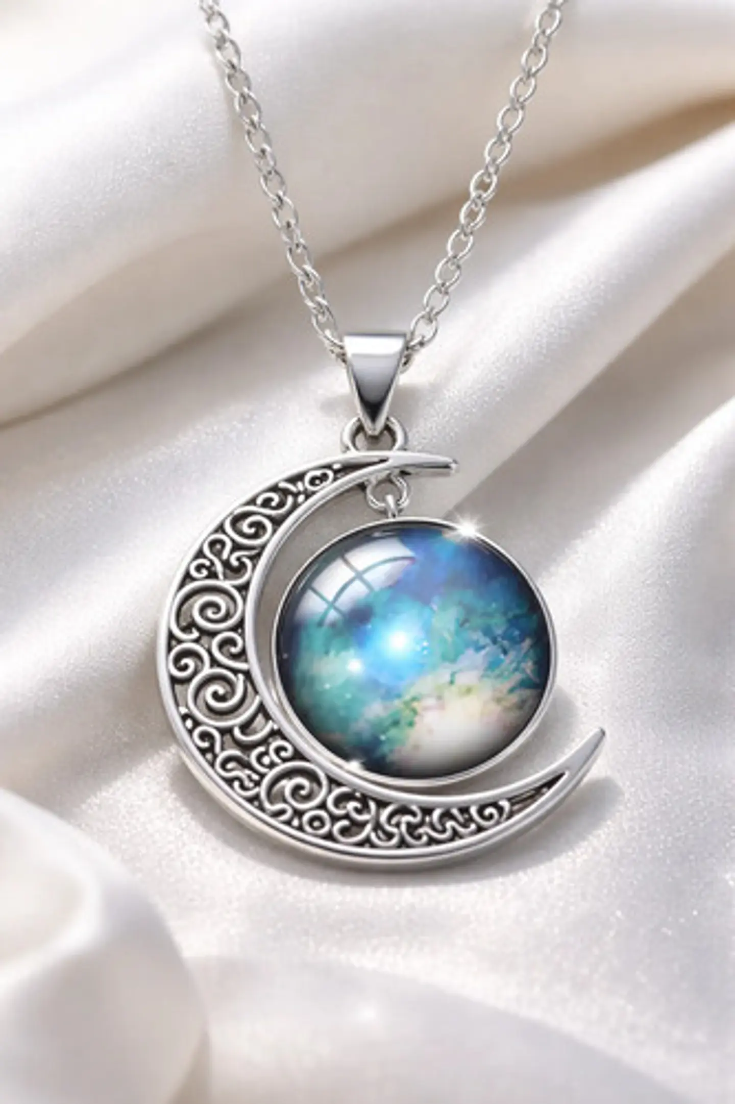 Collar Para Mujer Dije Cabujón Cristal Luna Galaxia Planetas 32