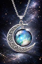 Collar Para Mujer Dije Cabujón Cristal Luna Galaxia Planetas - Miniatura 33