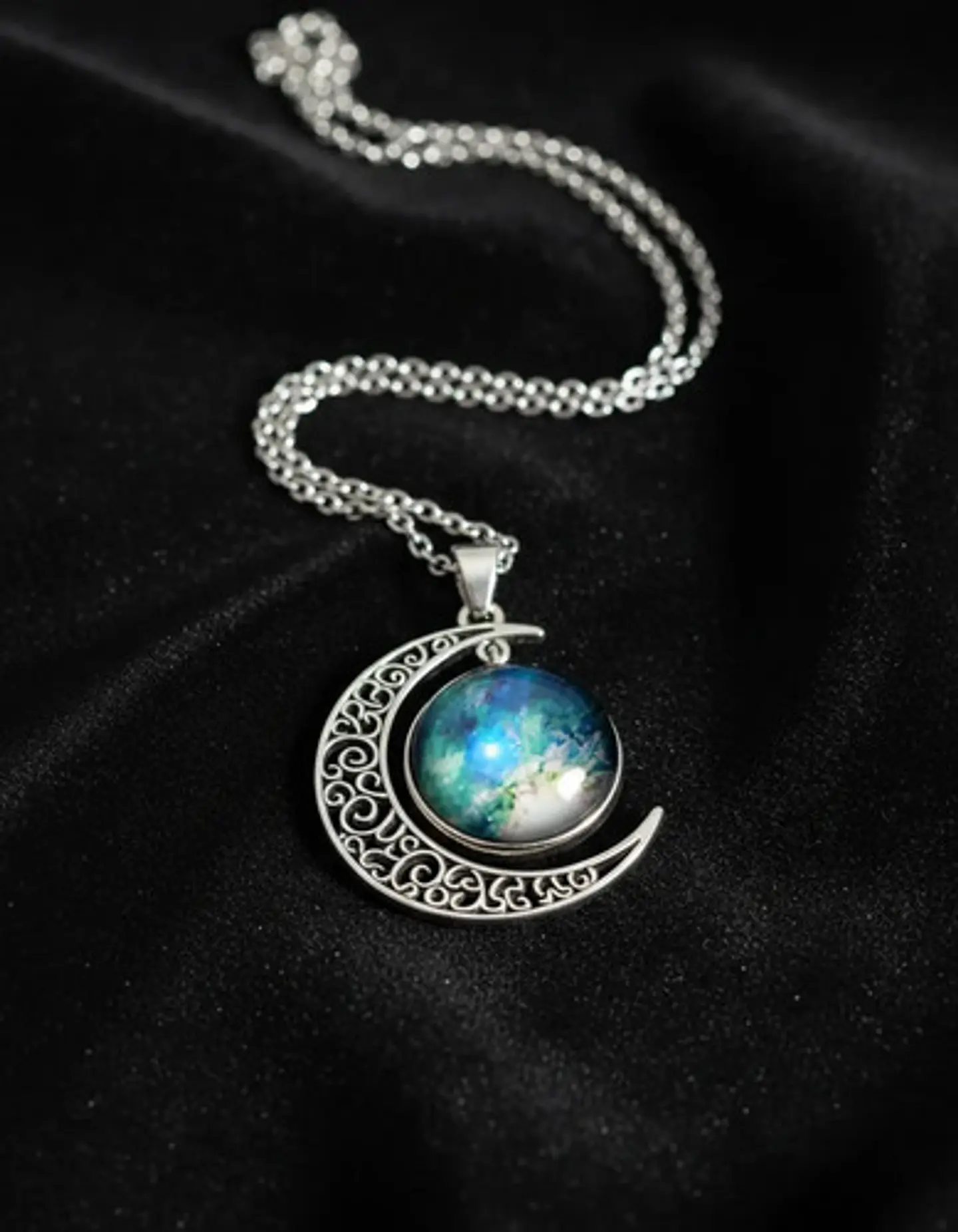 Collar Para Mujer Dije Cabujón Cristal Luna Galaxia Planetas 34