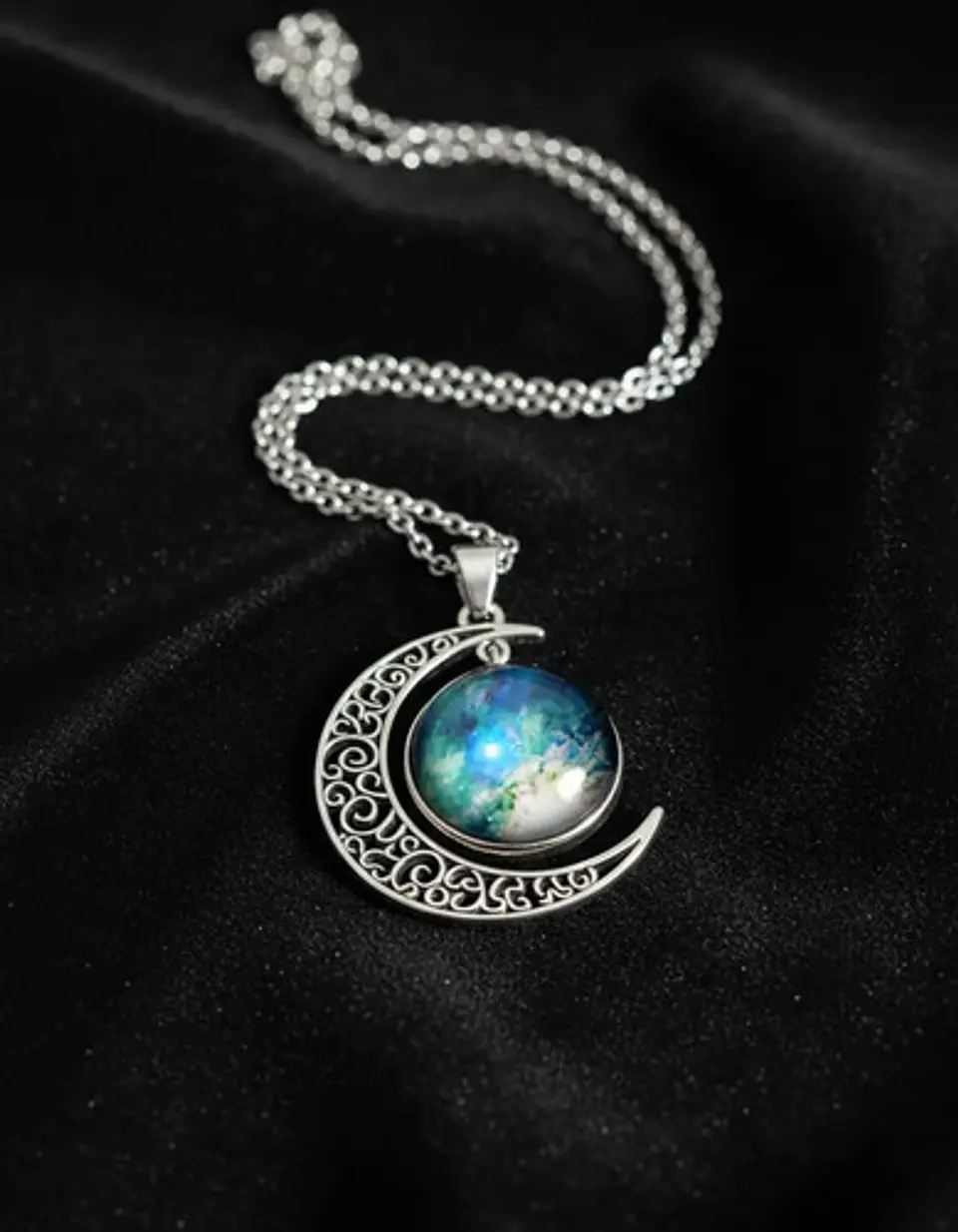 Collar Para Mujer Dije Cabujón Cristal Luna Galaxia Planetas 34